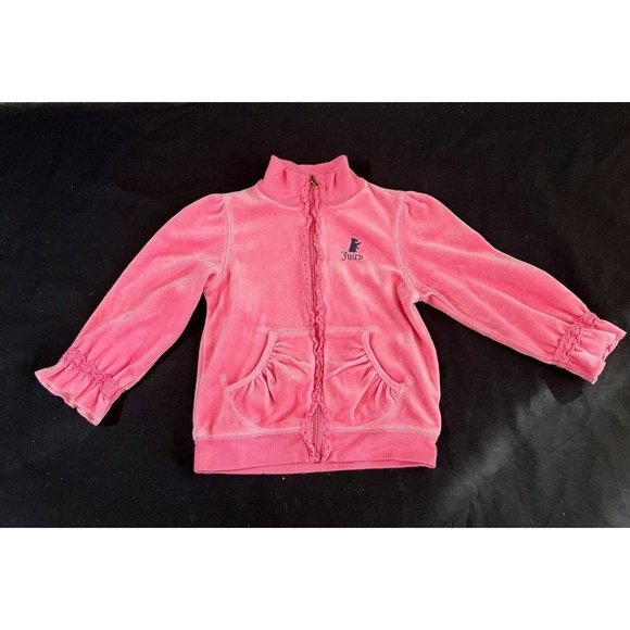 Juicy Couture Girls Hot Pink Jacket Sweatshir Velour Full Zip 100%Cotton 18-24 M - Picture 1 of 6